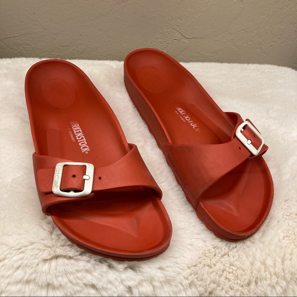 Birkenstock Red Rubber Foam Strap Slides Sandals